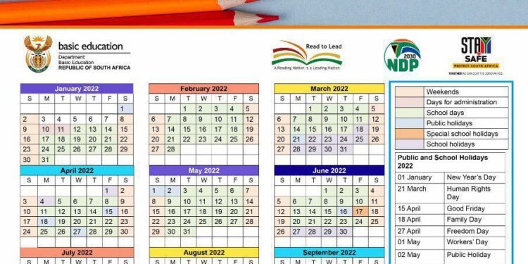 Staggered 2022 School Calendar for inland provinces in South Africa!