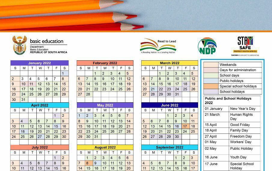 Staggered 2022 School Calendar for inland provinces in South