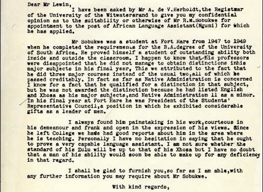 Z. K Matthews TODAY 16 March 1954 wrote: