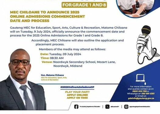 MEC Matome Chiloane to announce 2025 Online Admissions commencement date and process