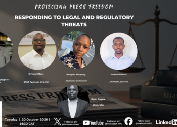 PROTECTING PRESS FREEDOM: Responding to Legal and Regulatory Threats | Zoom discussion | Tuesday 20 October 2026 | 14:30 CAT 